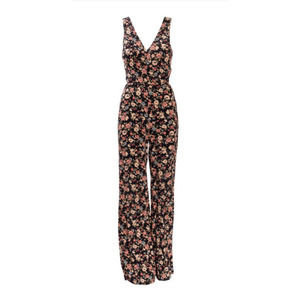 Reformation Black Floral Open Back Wide Leg Jumpsuit XS/S Pantsuit Romper Tank